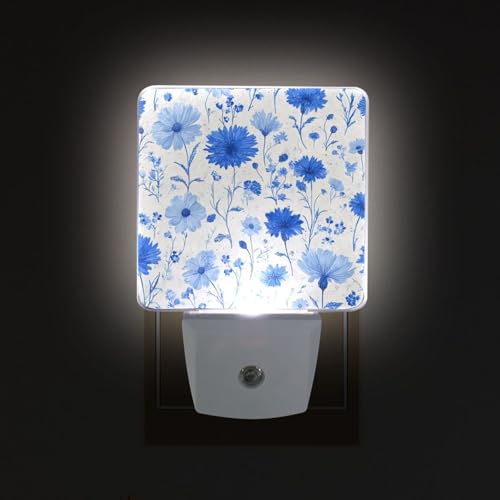 Lámpara de noche LED con sensor azul con flores miniatura 2