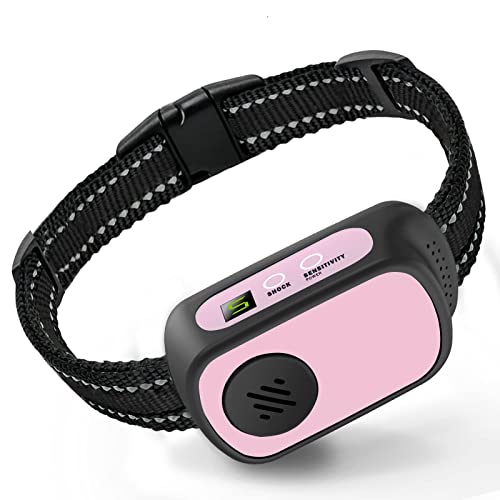 Rechargeable Dog Bark Collar With Beep Vibration And Shock,Anti Barking Collar For Small Medium Large Dogs, Humane Dog Training Device With 5 Adjustable Sensitivity Levels (Pink) #TOP23