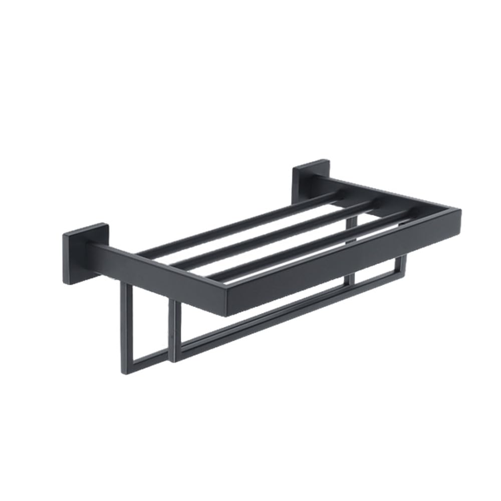 Ensemble d'accessoires de salle de bain noir mat avec étagère murale et porte-serviettes 40 cm