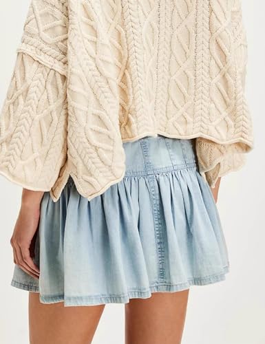 Wanzetaly Women's Casual A-Line Denim Skirts High Waisted Pleated Ruffle Short Mini Jean Skirt3