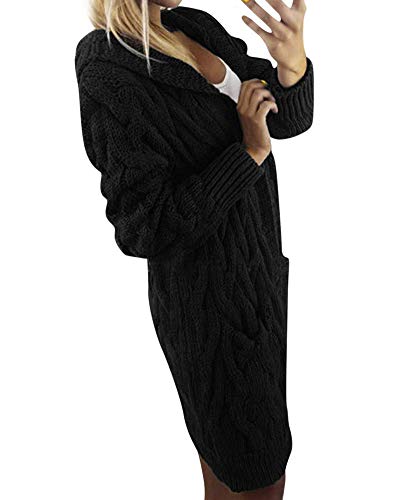 Minetom Damen Elegant Verdickte Lang Strickjacke mit Kapuze Herbst Winter...