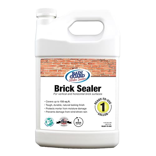 Rainguard Water Sealers Brick Sealer, Penetrating Protection Against Rain and Moisture Damage, for All Brick and Mortar Surfaces, Silane/Siloxane Waterproofer, Natural Finish, Ready to Use, 1 Gallon