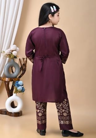Image of Girl's Rayon Ethnic Wear Embroidered Kurta Set with Dupatta