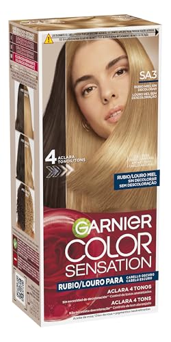 GARNIER - Pack 4 Color Sensation Tinte Permanente SA3 Rubio Miel, Color Intenso y Brillo Espejo, Cobertura 100% de Canas con Aceites Florales