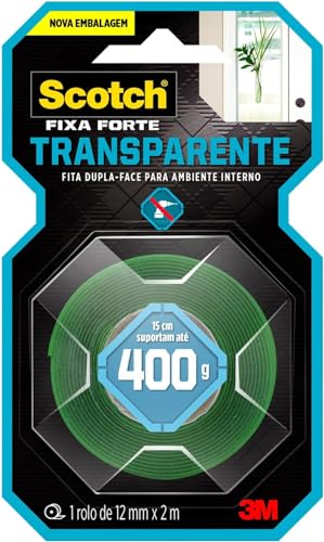Scotch, 3M, Fixa Forte, Fita Dupla Face, Transparente, 12mm x 2m