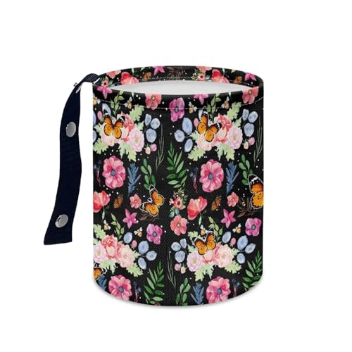Image of Butterfly Floral Car Trash Can, Cute Portable Collapsible Waterproof Trash Bag for Cars