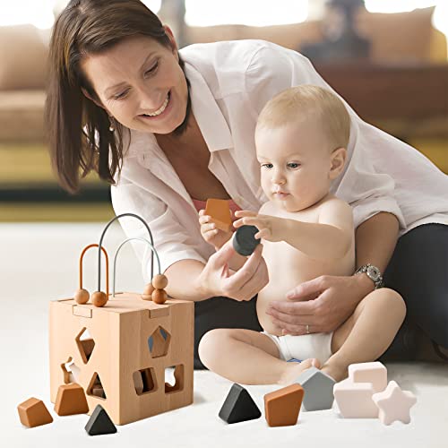 Bopoobo Wooden Activity Cube Center Toys With Bead Maze Shape Sorter For 1-3 Montessori Toys For Toddlers Educational Wooden Developmental Learning Toys For Kids #TOP6