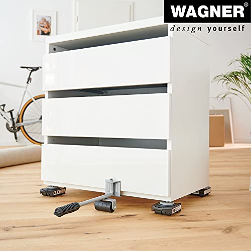 WAGNER Transportroller Transporthilfen Set 5 Teile 800 kg Tragkraft I Möbelheber I Lifter + 4 Roller I zum leichten Anheben und Verschieben von Möbel bei Transport & Umzug I Rollwagen kippsicher