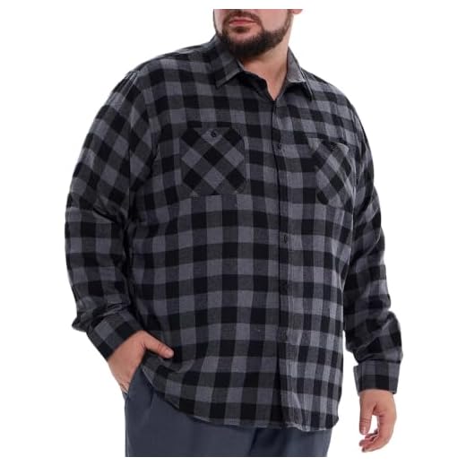 BEFRIED Flannel Shirt for Men Big and Tall (Size XL-6XLT) Button Down Long Sleeve Plaid Shirts Mens Casual Daily Fall Shirts(Grey, 3XL)