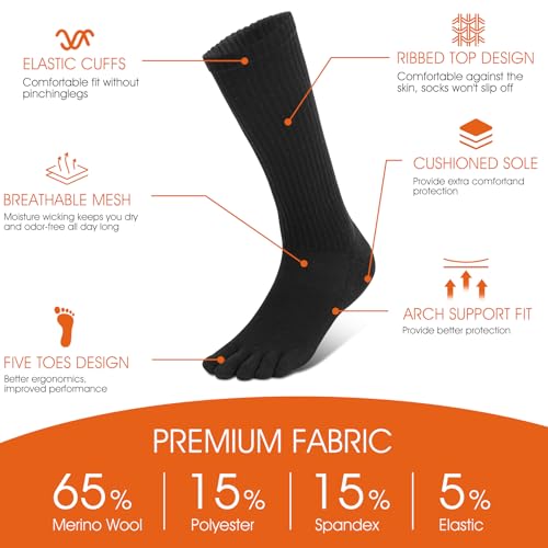 likloks Toe Socks for Men Women - Athletic Running Hiking Five finger Socks with Cushioned & Arch Support, (1-3 Pairs)3