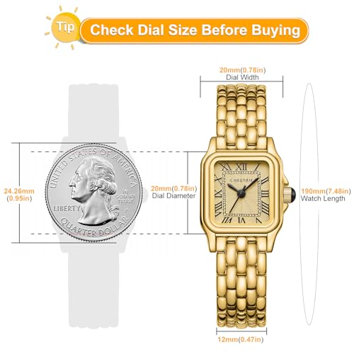 Image of CHEETAH Gold Watches for Women with Small Vintage Bracelet, Rectangular Case Roman Dial