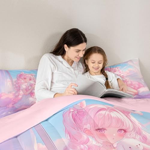 Image of Erosebridal 3D Japanese Girl Bedding Sets King - Romance Style Comforter Set for Kids Adults Japanese Anime Girly Duvet Insert Anime Gifts Quilt