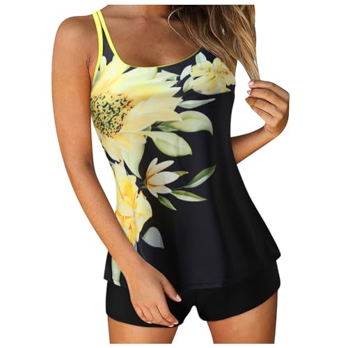 Bikini Mujer Push Up con Relleno-Trajes de baño Tankini para Mujer, Trajes de baño de Dos Piezas con Estampado, Camiseta sin Mangas con Pantalones Cortos, Ropa de baño para Playa 2024