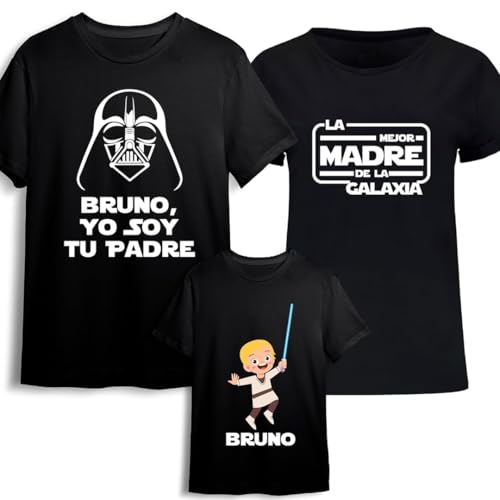 Regalo día del padre camiseta papá personalizada + Body o camiseta hijo/a Estilo Star Wars Jedi Darth Vader de la guerra de las galaxias