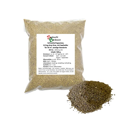 50-75 m² Schmetterlingswiese 0,5 kg (ohne Gras, mit Saathelfer) – für sandige Standorte 500g Wildblumenmischung Blumenmischung 50-75 m² Schmetterlingswiese 0,5 kg (ohne Gras, mit Saathelfer) – für sandige Standorte 500g Wildblumenmischung Blumenmischung