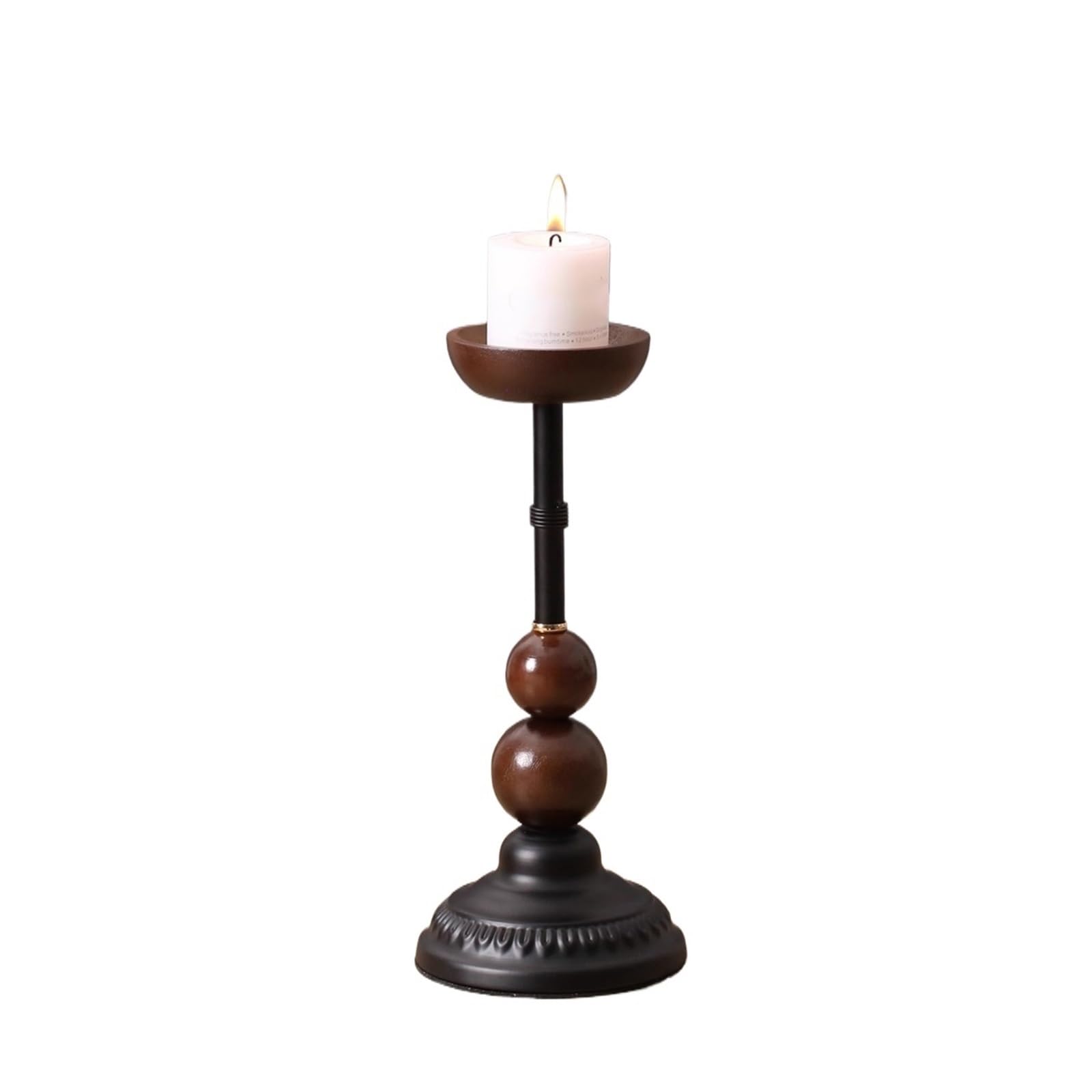 Vintage Mid-Century Candle Holder, Walnut Wood & Black Metal, Retro Tabletop Decor For Living Room & Dining(Candlestick 26.5cm)