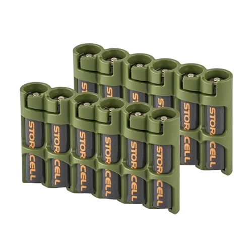 Storacell Slimline AAA-6 Battery Storage Caddy and Dispenser (Pack of 2), Military Green, Holds...