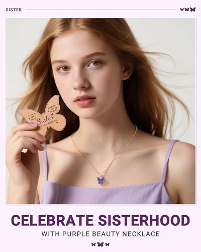 UNGENT THEM Always My Sister Forever My Friend Purple Butterfly Necklace for Sister Birthday Christmas Valentines Mothers Day Gifts2