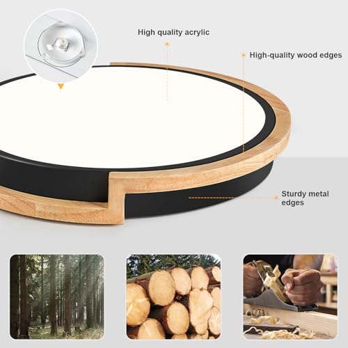 Vikaey Modern Wood LED Flush Mount Ceiling Light Fixture,Blcak Round Ceiling Lighting,Ceiling Lamp for Closets, Kitchens, Stairwells, Bedrooms(11.8In/30CM 4000K) - Cosy Home Interiors Vikaey Modern Wood LED Flush Mount Ceiling Light Fixture,Blcak Round Ceiling Lighting,Ceiling Lamp for Closets, Kitchens, Stairwells, Bedrooms(11.8In/30CM 4000K) - Image 4