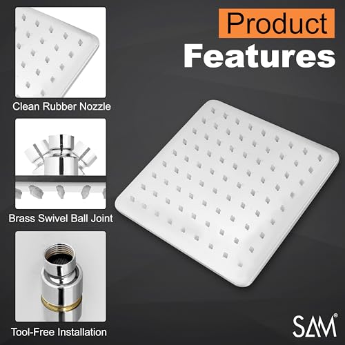 Image of SAM Shower Slim High Pressure Rainfall Showerhead Without Arm for bathroom (Amaze Round, 8 * 8)