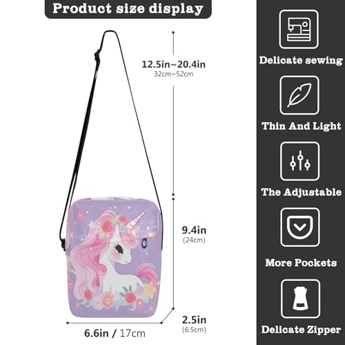 small messenger bag for women Crossbody Bags For Women Womens Purse Cross Body Adjustable Strap for Travel Travel- Purple unicorns Pink3