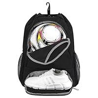 Fußball tasche, Basketball Kordelzug Rucksack Verstellbar Tunnelzug Daypack mit Ballfach & Schuhfach und Nasstasche Sporttasche für Herren Damen, Schwarz