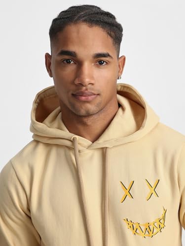 Image of Veirdo Cotton Fleece Regular Fit Hooded Sweatshirt Lastest Back Graphic Printed Winter Hoodies for Men (Available Colors: Marine Green, Marshmellow, Black, SOYA Bean, Orange & Blue)