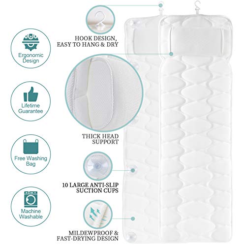 Full Body Bath Pillow, Upgraded Bath Pillows for tub with 10 Non-Slip Suction Cups & 4D Air Mesh Breathable, Spa Bathtub Pillow for Head Neck Shoulder and Back Support- Free Washing Bag & Quick Drying - Thumbnail 3