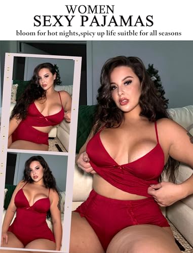 Image of Avidlove Sexy Pajamas Set for Women Lace Modal Cute Lingerie Sets 2 Piece Cami Pj Shorts Set Sleepwear