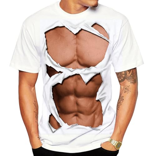 [Zleufirty] 筋肉tシャツ タトゥー 3Dプリント メンズ Tシャツ 半袖 おもしろtシャツシ マッチョtシャツ ストリート系 春夏秋服