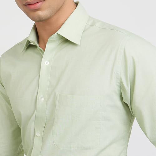Image of Raymond Men Slim Fit Solid Pattern Pure Cotton Semi Cutaway Collar Full Sleeve Formal Shirt