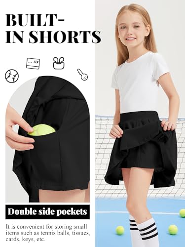 Girls Tennis Skirt with Pockets Kids Teen Sports Skirt with Lining Shorts High Elastic Waist A Line Stretchy Skirt2