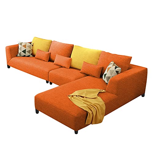 Image of Casaliving Minta RHS 6 Seater L Shape Sofa Set for Living Room (Orange Fabric) Premium Fabric Sofa Set for Living Room | Hall | Office Room