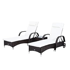 Outsunny 3 Piece Outdoor Furniture Set, 2 Reclining Chaise Lounge Chairs, Rolling Wheels, Armrests, Headrests, Thickly… 41pM OvwcXL. SS280