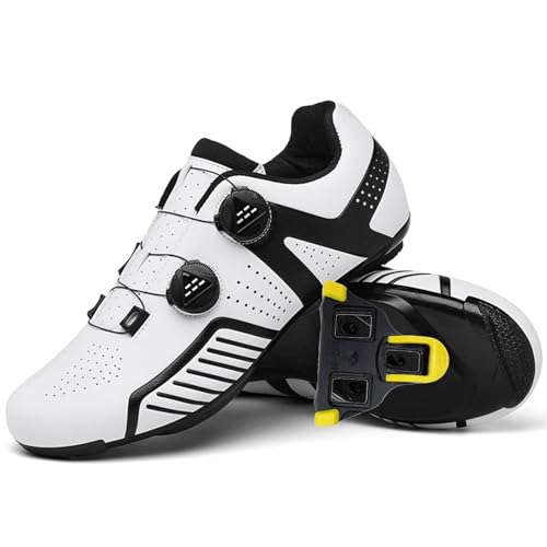 PENXZT Zapatillas de Ciclismo MTB para Hombre Mujer, Zapatos Bicicleta de Carretera compatibles con Look SPD SPD-SL Delta Cleats Unisex Respirables,Blanca,41 EU