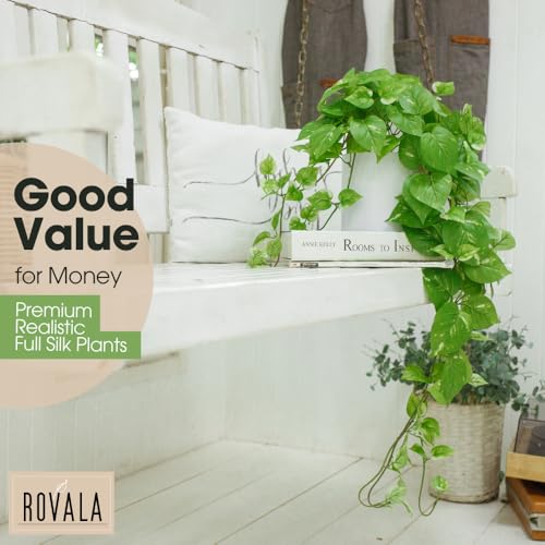 ROVALA Silk Plants for Home Decor Indoor in Pot Realistic Artificial Plants Fake Hanging Plants Faux Plants Indoor Fake Potted Plants Fake Plants for Shelves Bathroom Plants, Fake Pothos (Light Green) - Image 6