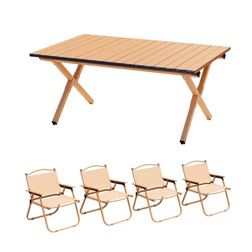 Przenośny zestaw stołowy na zewnątrz z 6 krzesłami 120 cm drewniany stół zawiera torbę do przechowywania na plażę, kemping, balkon - trwałe i stylowe meble piknikowe