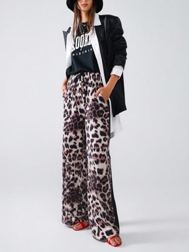 Image of SHENHE Women's Cheetah Print Wide Leg Baggy Pants Y2k Side Loose Streetwear Trousers