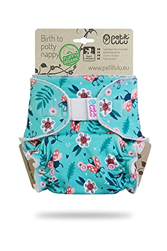Petit Lulu Pañal de tela de bambú reutilizable de tamaño único (5 – 16 kg), sin poliéster (mariquitas en el campo)