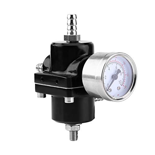 Fuel Pressure Regulator Gauge Kit, Aluminum Alloy Universal Adjustable Fuel Pressure Regulator 0-140 PSI Gauge Hose Kit with Bracket Spanner Clamps and Etc for Car Auto