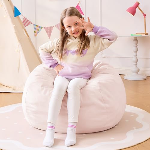 Image of Bean Bag Chairs for Kids - 2.5FT Round Memory Foam Furniture BeanBag Chair - Kids /Teens Bean Bag Sofa with Soft Micro Fiber Cover - Fluffy Couch for Playroom Living Room Bedroom, Pink