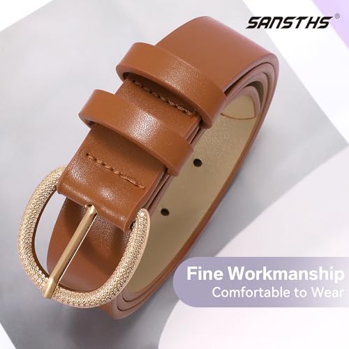 SANSTHS Fashion Womens Waist Belt with Exquisite Gold Buckle, Women Belt for Jeans Dresses Skirts Office Wear3