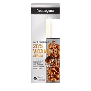 Neutrogena Rapid Tone Repair 20% Vitamin C Brightening Serum Capsules, Antioxidant Face Serum to Brighten Look of Dark Spots & Even Skin Tone, Oil-Free, 30 Serum Capsules