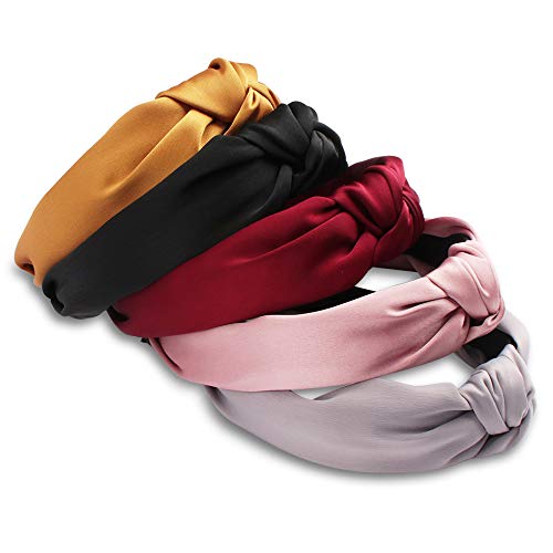 Kicosy 5 Pack Satin Headbands for Women Knot Headbands for Women Turban Headbands for Women Wide Headbands for Women (5 Colors)