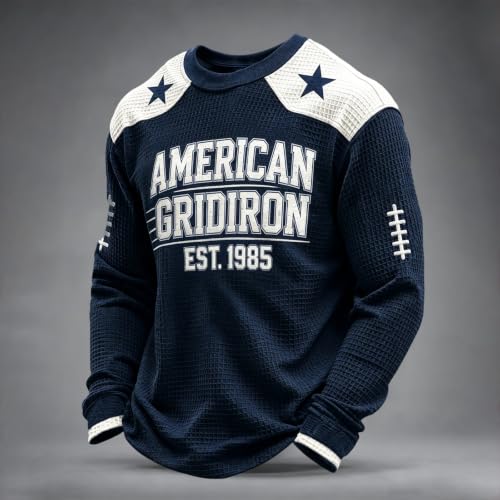 Mens Rugby Shirts Game Day Waffle Knit Long Sleeve Casual Sweatshirt - image 2