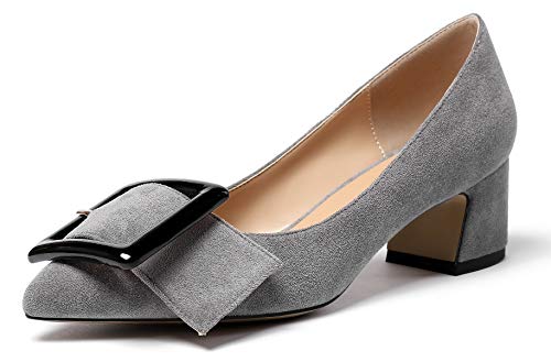 Elashe Escarpins Femme - 1.7 inches Talon Moyen Bloc Chaussures - Bout Pointu Fermé - Classique Gris SuèdeEU38