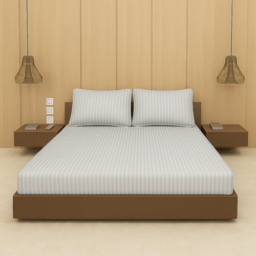 Image of BEVI - Home Premium Self Striped Double King Bedsheet with 2 Pillow Covers 300 TC Ultra-Soft 300 TC Microfiber Bed Sheet| Size (90 inch x 100 inch) Light Grey