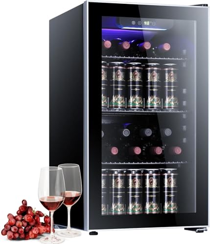 Image of Antarctic Star 26 Bottle Wine Cooler /Cabinet Refrigerator Mini Wine Cellar Beer Soda Clear Glass Door Bar Fridge Quiet Compressor Adjust Temp Freestanding Indoor Use 3.0cu.ft Black