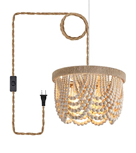 AMZASA Plug in Chandelier Boho Woven Hemp Rope Wooden Beaded Farmhosue Hanging Pendant Light Fixture with 14.8FT Cord On/Off Switch 3 Lights for Nursery Bedroom Living Room Dining Room AMZASA Plug in Chandelier Boho Woven Hemp Rope Wooden Beaded Farmhosue Hanging Pendant Light Fixture with 14.8FT Cord On/Off Switch 3 Lights for Nursery Bedroom Living Room Dining Room
