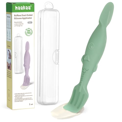 Image of haakaa Baby Diaper Cream Spatula, Mess-free Silicone Diaper Rash Cream Applicator with Carrying Case, Diaper Cream Brush for Baby, Pea Green